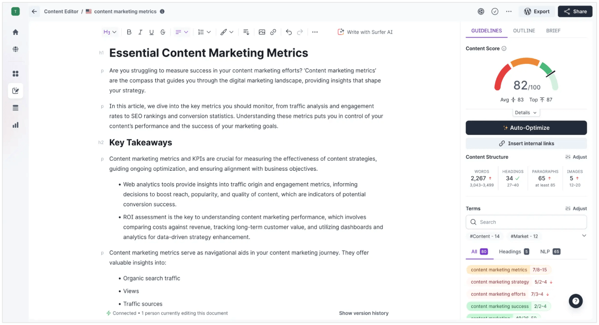 Surfer SEO editor konten